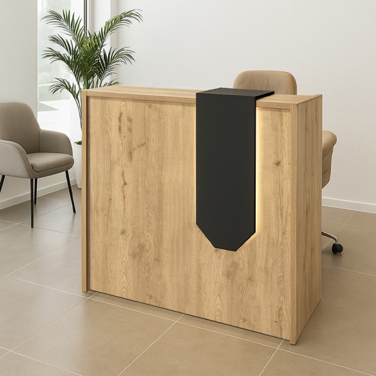 Γραφείο υποδοχής - reception Navita με LED χρώμα sepet oak - ανθρακί 113,6x42x111,8εκ.