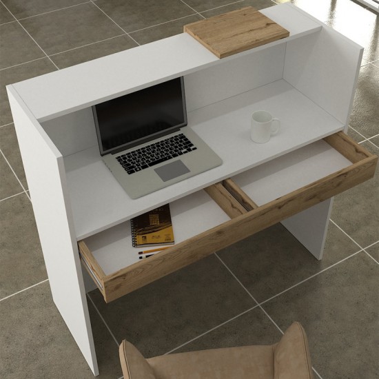 Γραφείο υποδοχής - reception Navita με LED χρώμα λευκό - sepet oak 113,6x42x111,8εκ.