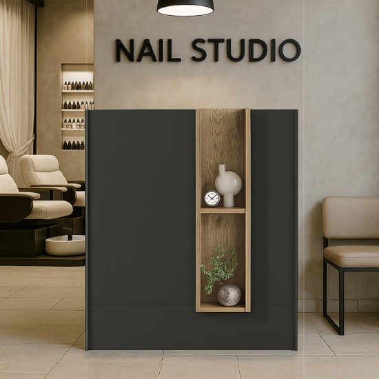 Γραφείο υποδοχής - reception Bonveno χρώμα ανθρακί - sepet oak 90x43,2x110εκ.