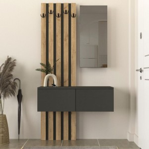 Έπιπλο εισόδου Kanso χρώμα ανθρακί - sepet oak 100x35x196,7εκ.