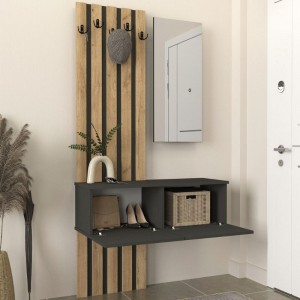 Έπιπλο εισόδου Kanso χρώμα ανθρακί - sepet oak 100x35x196,7εκ.