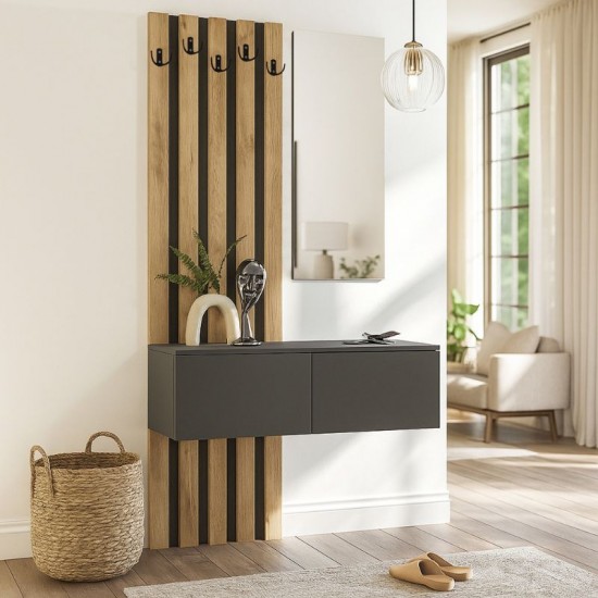 Έπιπλο εισόδου Kanso χρώμα ανθρακί - sepet oak 100x35x196,7εκ.