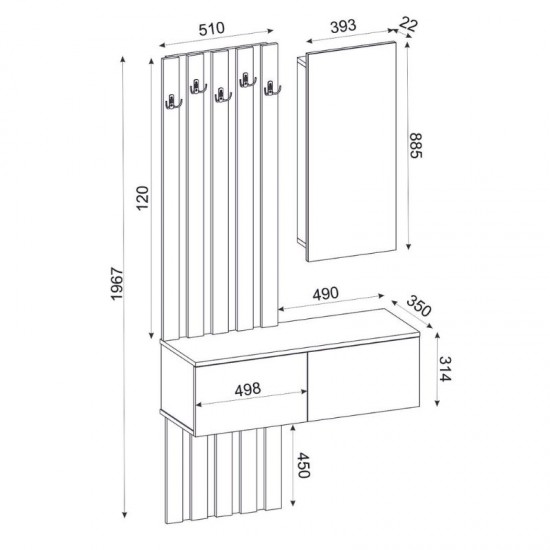 Έπιπλο εισόδου Kanso χρώμα ανθρακί - sepet oak 100x35x196,7εκ.