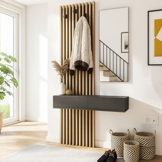 Έπιπλο εισόδου Elois χρώμα ανθρακί - sepet oak 96,6x26,8x195,5εκ.
