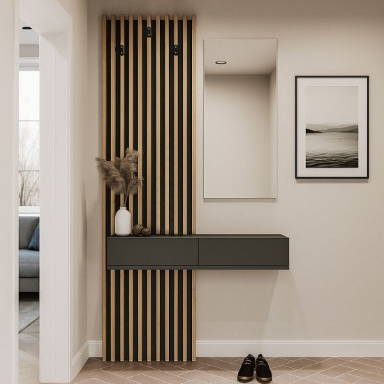 Έπιπλο εισόδου Elois χρώμα ανθρακί - sepet oak 96,6x26,8x195,5εκ.