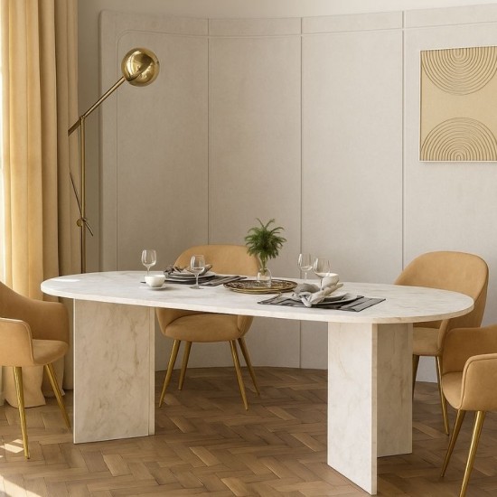 Τραπέζι Cortado χρώμα λευκό εφέ μαρμάρου 200x90x74εκ.