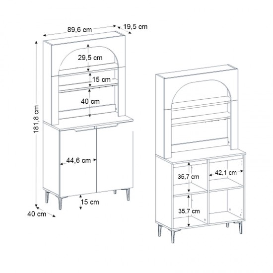Έπιπλο κουζίνας με LED Melinta 2 χρώμα λευκό 90x40x181,8εκ.