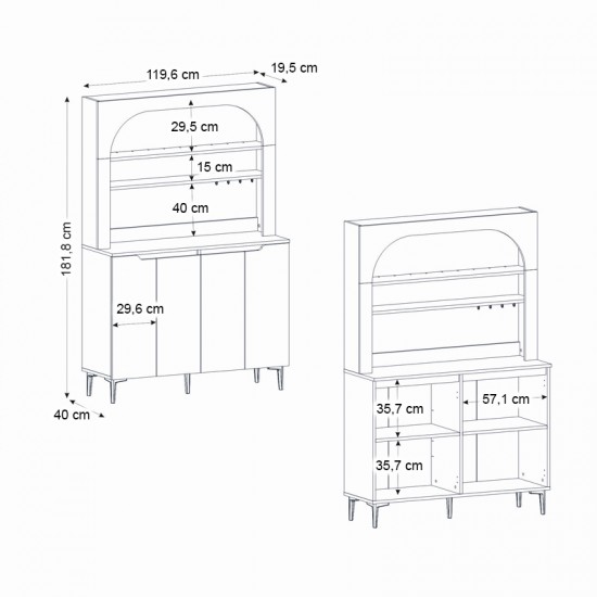 Έπιπλο κουζίνας με LED Melinta 4 χρώμα λευκό 120x40x181,8εκ.