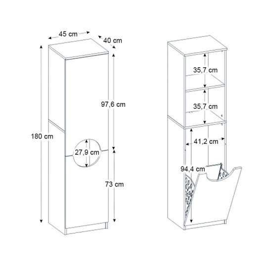 Ντουλάπι με καλάθι απλύτων Verga χρώμα λευκό 45x40x180εκ.