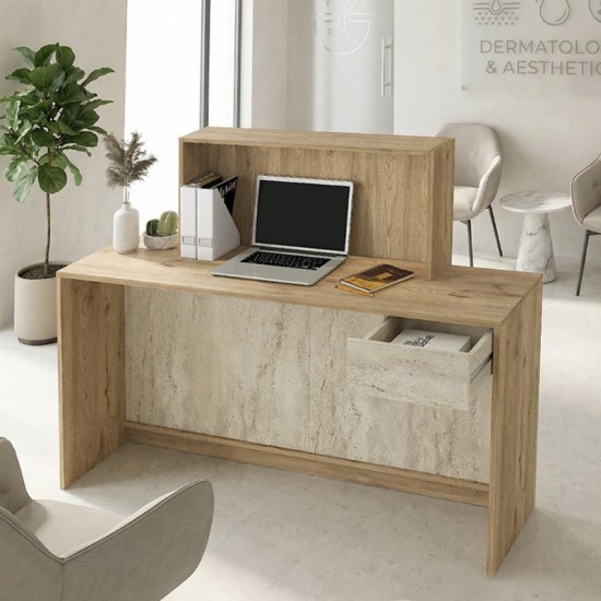 Γραφείο υποδοχής - reception Davis με LED χρώμα sepet oak - travertine 150x41,8x115εκ.