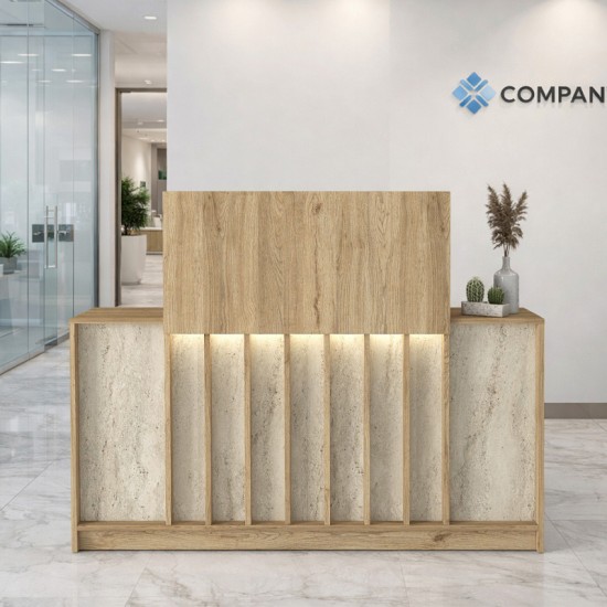 Γραφείο υποδοχής - reception Davis με LED χρώμα sepet oak - travertine 150x41,8x115εκ.