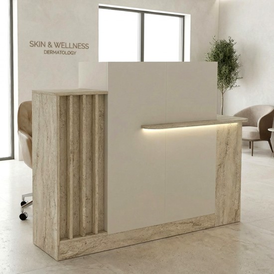 Γραφείο υποδοχής - reception Dayana με LED χρώμα travertine - sandstone 150x85,2x120εκ.