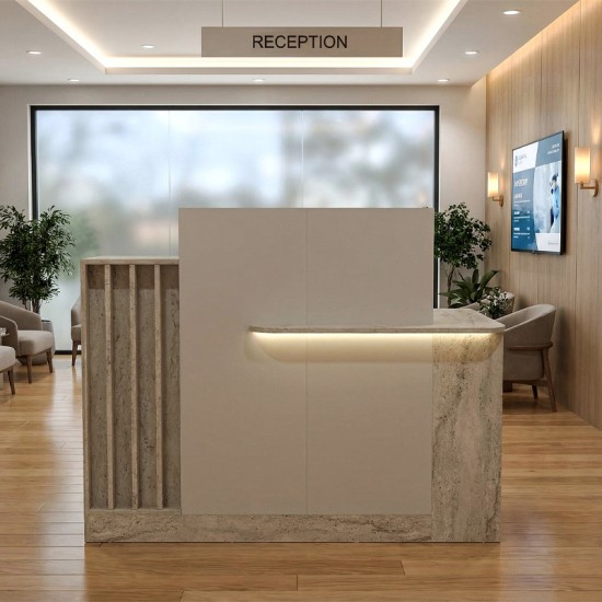 Γραφείο υποδοχής - reception Dayana με LED χρώμα travertine - sandstone 150x85,2x120εκ.