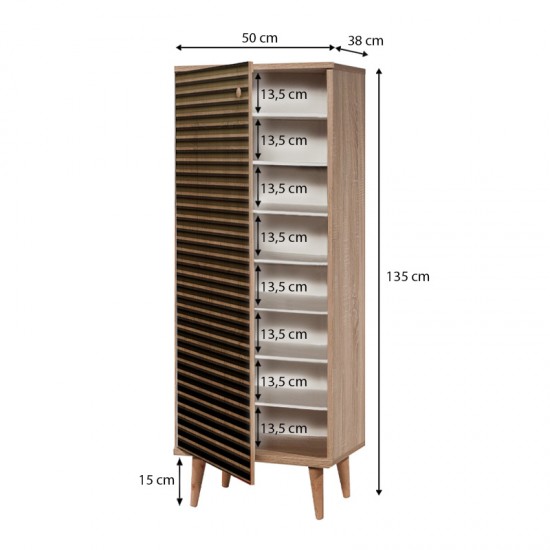 Παπουτσοθήκη - ντουλάπι Soho από μελαμίνη χρώμα sonoma 50x38x135εκ.