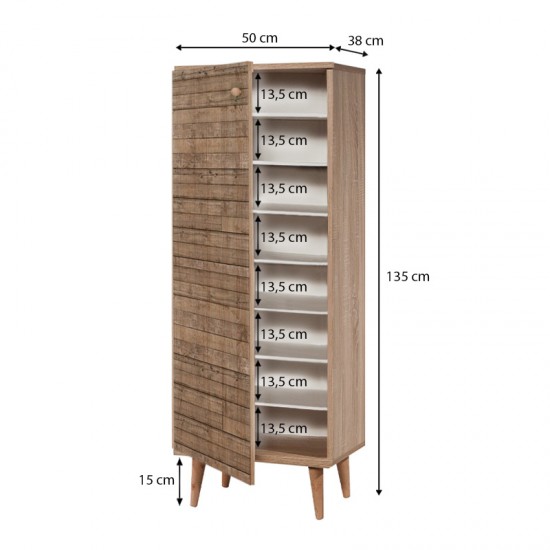 Παπουτσοθήκη - ντουλάπι Soho από μελαμίνη χρώμα sonoma 50x38x135εκ.