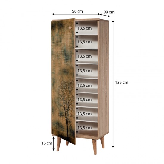 Παπουτσοθήκη - ντουλάπι Soho από μελαμίνη χρώμα sonoma 50x38x135εκ.