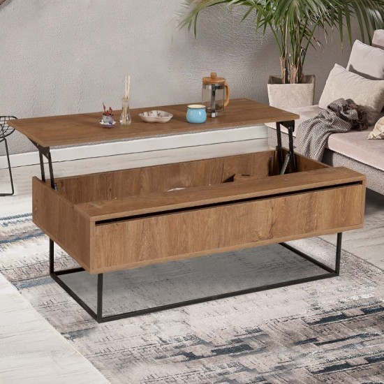 Τραπεζάκι σαλονιού Amedeo με σερβιτόρο από μελαμίνη χρώμα καρυδί 120x60x43εκ.