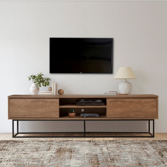 Έπιπλο τηλεόρασης Amedeo από μελαμίνη χρώμα καρυδί 180x40x50εκ.