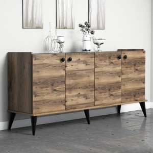 Μπουφές Lidya χρώμα καρυδί - μαύρο εφέ μαρμάρου 182x41x82,5εκ.