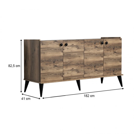 Μπουφές Lidya χρώμα καρυδί - μαύρο εφέ μαρμάρου 182x41x82,5εκ.