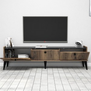 Έπιπλο τηλεόρασης Lidya χρώμα καρυδί - μαύρο εφέ μαρμάρου 180x35x49εκ.