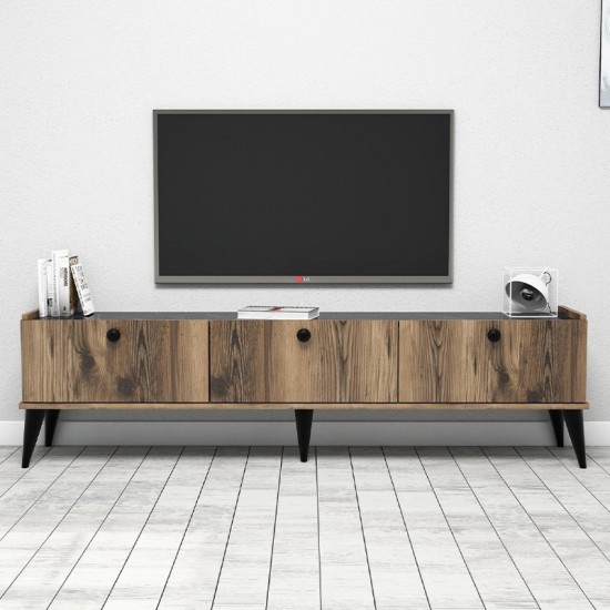 Έπιπλο τηλεόρασης Lidya χρώμα καρυδί - μαύρο εφέ μαρμάρου 180x35x49εκ.