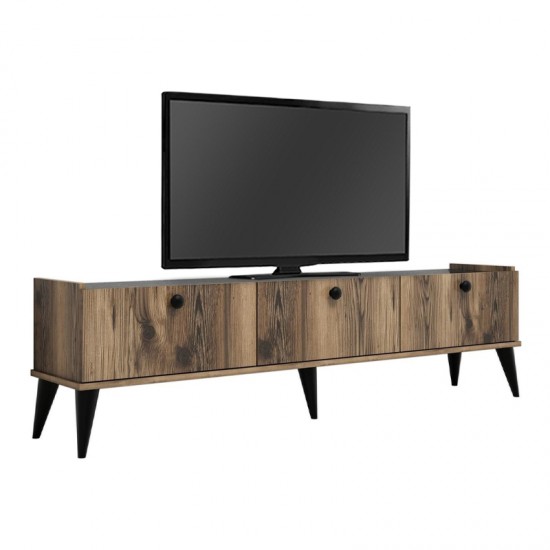 Έπιπλο τηλεόρασης Lidya χρώμα καρυδί - μαύρο εφέ μαρμάρου 180x35x49εκ.