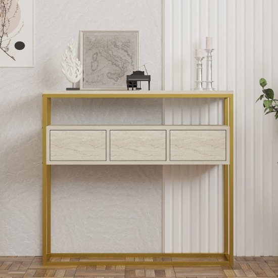 Κονσόλα Guarda χρώμα μπεζ travertine - χρυσό 100x29x90εκ.