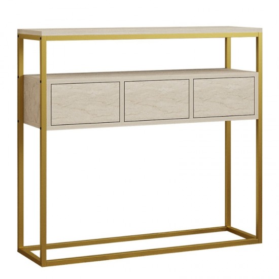 Κονσόλα Guarda χρώμα μπεζ travertine - χρυσό 100x29x90εκ.