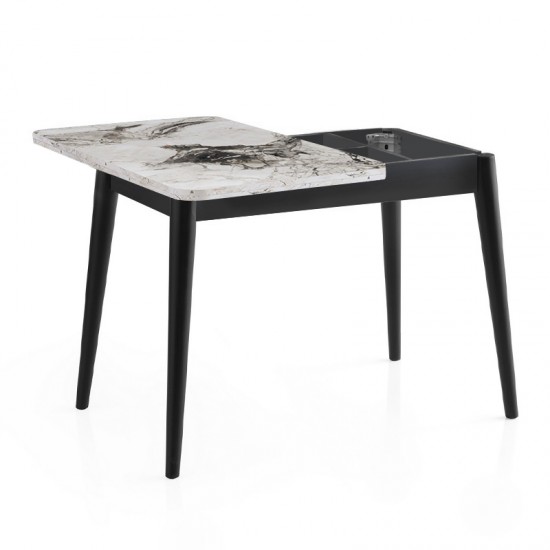 Τραπέζι Dolunay επεκτεινόμενο χρώμα λευκό εφέ μαρμάρου - μαύρο 100x60(120x100)x79,5εκ.