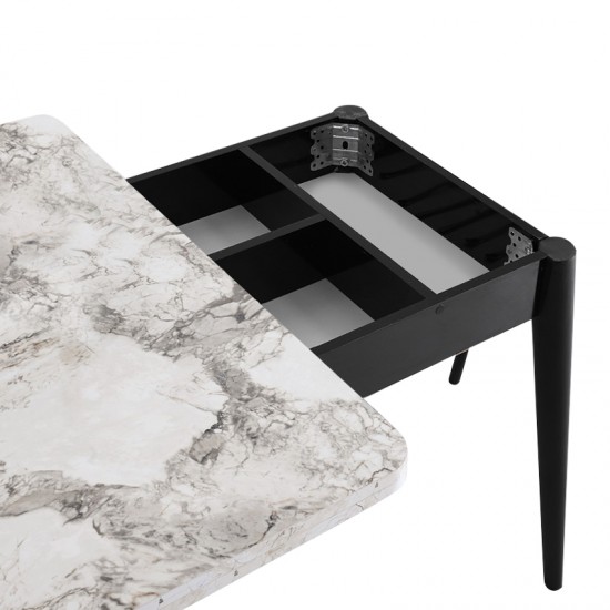 Τραπέζι Dolunay επεκτεινόμενο χρώμα λευκό εφέ μαρμάρου - μαύρο 100x60(120x100)x79,5εκ.