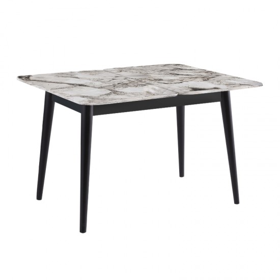 Τραπέζι Dolunay επεκτεινόμενο χρώμα λευκό εφέ μαρμάρου - μαύρο 100x60(120x100)x79,5εκ.