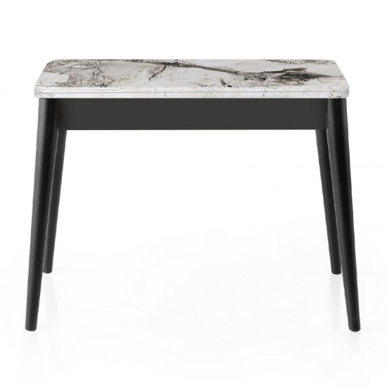 Τραπέζι Dolunay επεκτεινόμενο χρώμα λευκό εφέ μαρμάρου - μαύρο 100x60(120x100)x79,5εκ.