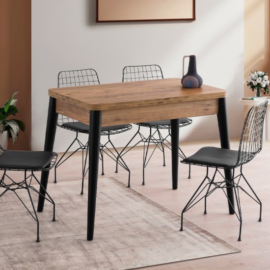 Τραπέζι Dolunay επεκτεινόμενο χρώμα atlantic pine - μαύρο 100x60(120x100)x79,5εκ.