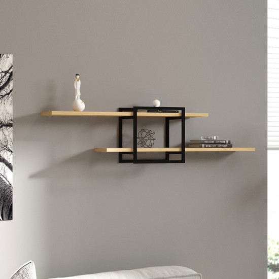 Ραφιέρα τοίχου Mone χρώμα sapphire oak - μαύρο 120x18x30εκ.