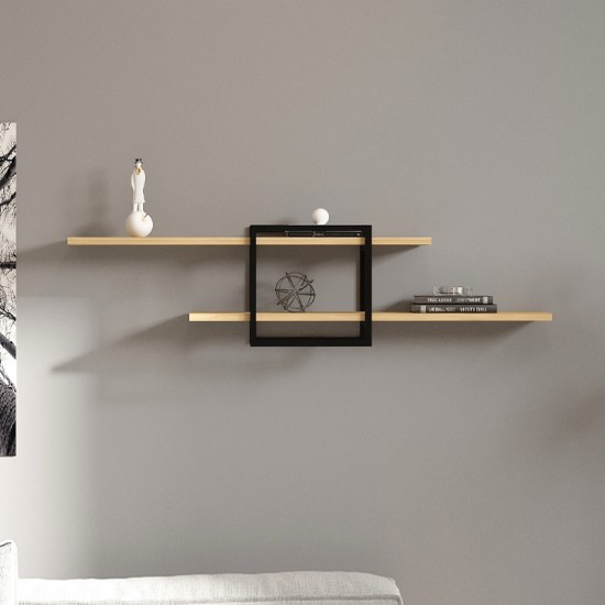 Ραφιέρα τοίχου Mone χρώμα sapphire oak - μαύρο 120x18x30εκ.