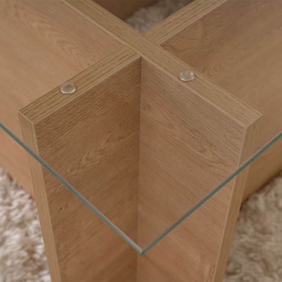 Τραπεζάκι σαλονιού Vetrino γυάλινο χρώμα honey oak 105x65x40εκ.