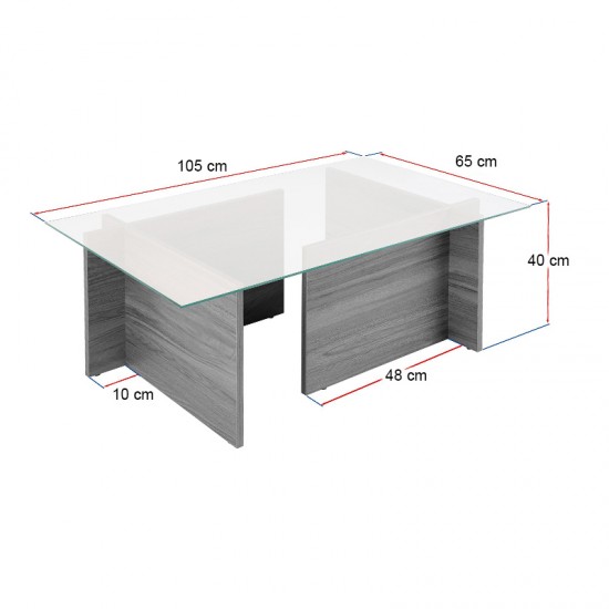 Τραπεζάκι σαλονιού Vetrino γυάλινο χρώμα travertine 105x65x40εκ.
