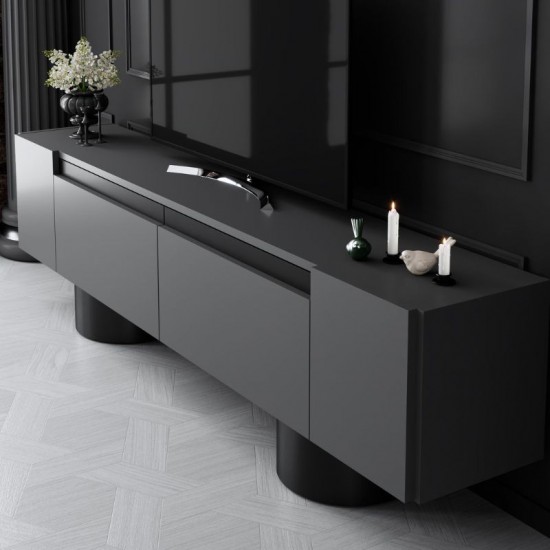 Έπιπλο τηλεόρασης Haven χρώμα ανθρακί 180x30x50εκ.