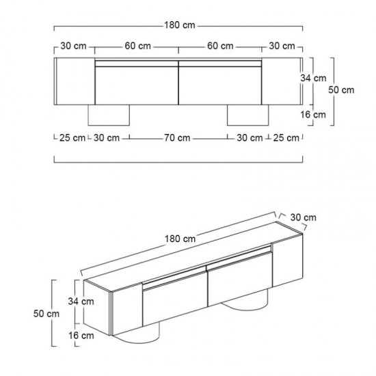 Έπιπλο τηλεόρασης Haven χρώμα ανθρακί 180x30x50εκ.