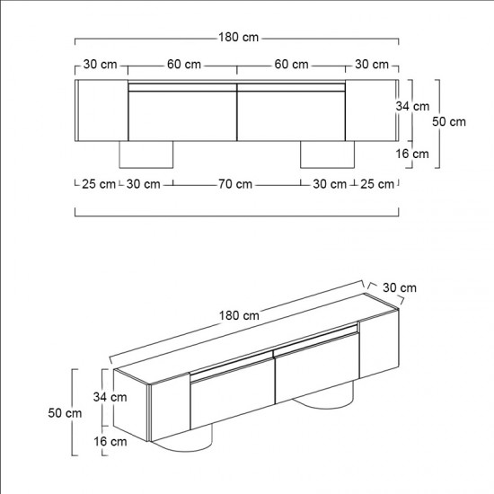 Έπιπλο τηλεόρασης Haven χρώμα travertine 180x30x50εκ.