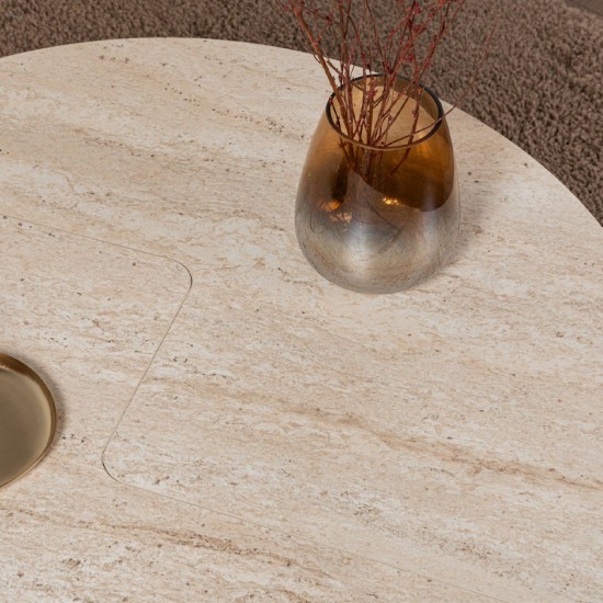 Τραπεζάκι σαλονιού σετ 2 τμχ Moira χρώμα travertine Ø90x41εκ.