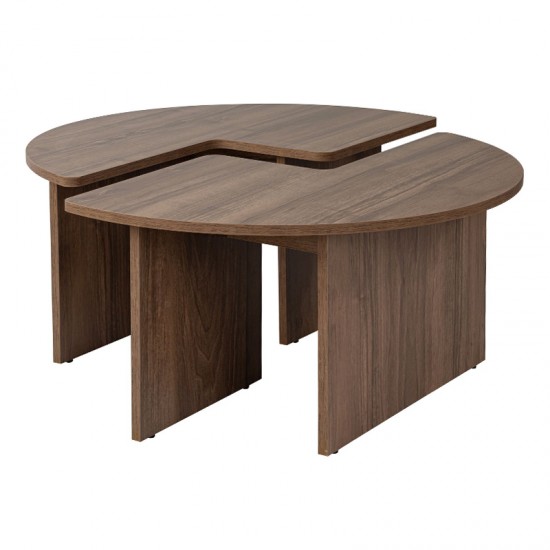 Τραπεζάκι σαλονιού σετ 2 τμχ Moira χρώμα καρυδί Ø90x41εκ.