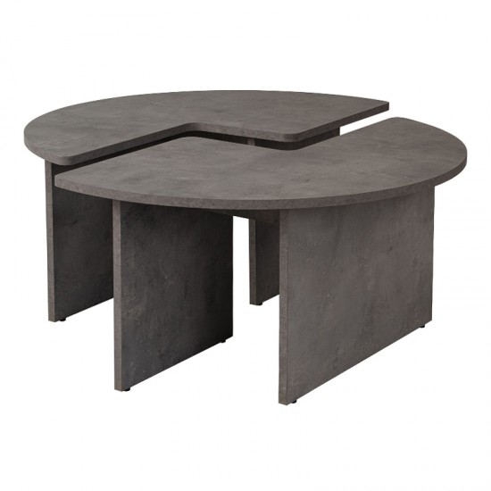 Τραπεζάκι σαλονιού σετ 2 τμχ Moira χρώμα γκρι σκυροδέματος Ø90x41εκ.