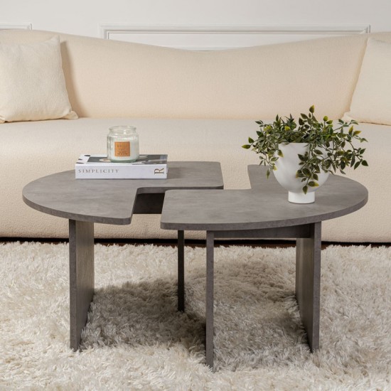 Τραπεζάκι σαλονιού σετ 2 τμχ Moira χρώμα γκρι σκυροδέματος Ø90x41εκ.