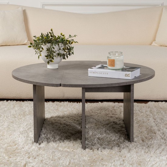 Τραπεζάκι σαλονιού σετ 2 τμχ Moira χρώμα γκρι σκυροδέματος Ø90x41εκ.