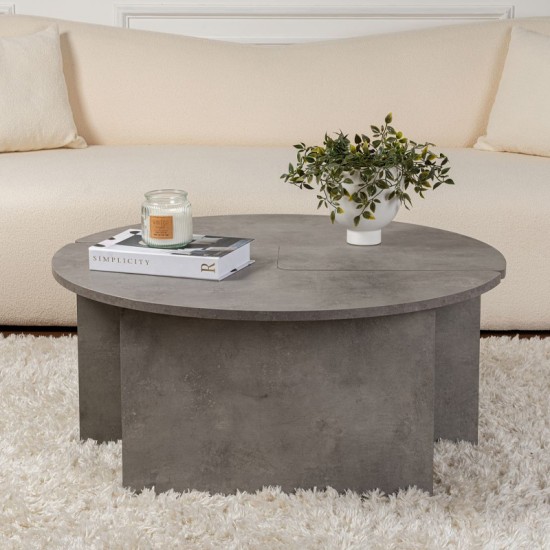 Τραπεζάκι σαλονιού σετ 2 τμχ Moira χρώμα γκρι σκυροδέματος Ø90x41εκ.