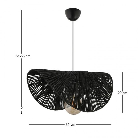 Φωτιστικό οροφής Taco E27 γιούτα μονόφωτο χρώμα μαύρο 51x36x55εκ.
