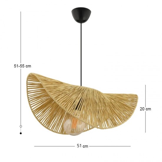 Φωτιστικό οροφής Taco  E27 γιούτα μονόφωτο χρώμα camel 51x36x55εκ.