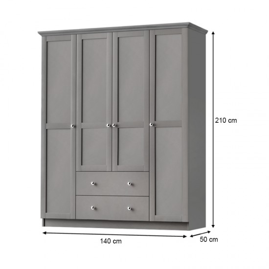 Ντουλάπα ρούχων Emily τετράφυλλη χρώμα anthracite 140x50x210εκ.